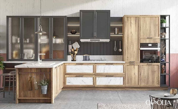 Thermofoil Wood Kitchen Cabinet in T Shape OBK21-028