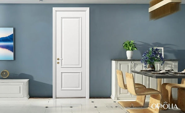 White Lacquer Shaker Interior Door with Golden Lines OBD21-009