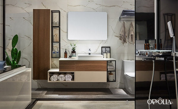 Bathroom Vanity Cabinets Beige and Wood Grain OBV21-004