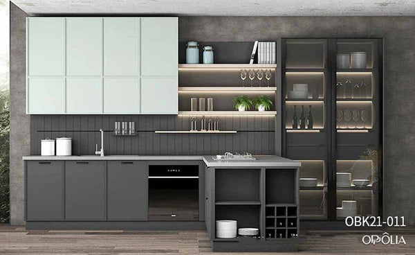 PVC Kitchen Cabinets in Gray and Green OBK21-011