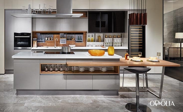 Lacquer Painting Kitchen Cabinets with Island OBK21-015