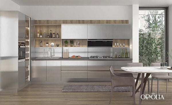 Contemporary Silver Metal PET Kitchen Cabinets OBK21-016