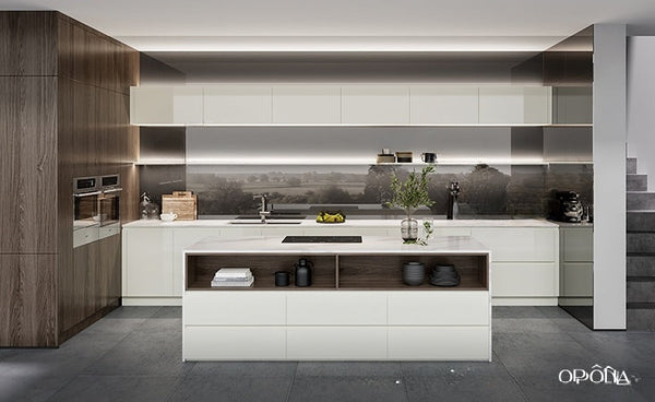 White Parallel Kitchens With Handleless Cabinets OBK22-Cha