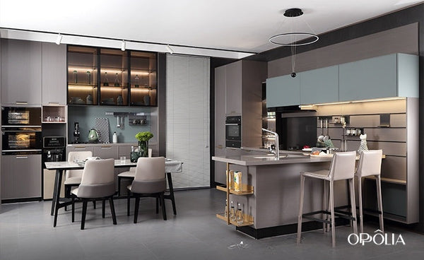 Gray Blue Simple PVC Kitchen Design BLCC21217