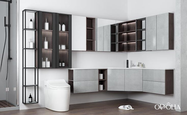 L-shaped Bathroom Vanity with High Gloss Doors PLWY20098