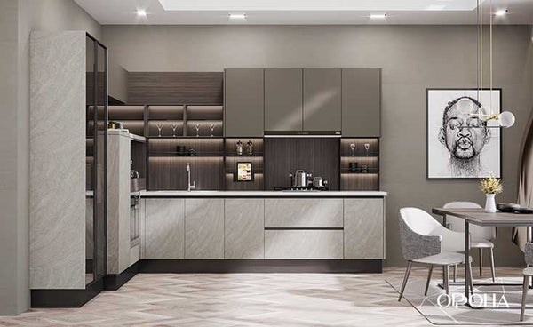 Gray Kitchen Cabinet with Laminate and Melamine Door BLCC20022