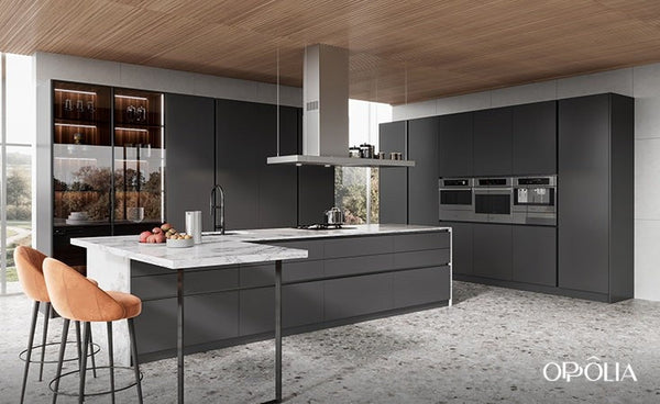 Medium Grey Lacquer Modern Kitchen Cabinets OBK22-Moher
