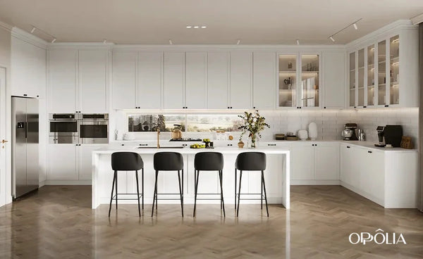 Welsh Series Modern White Shaker Kitchen Cabinet With Island - OBK24L01