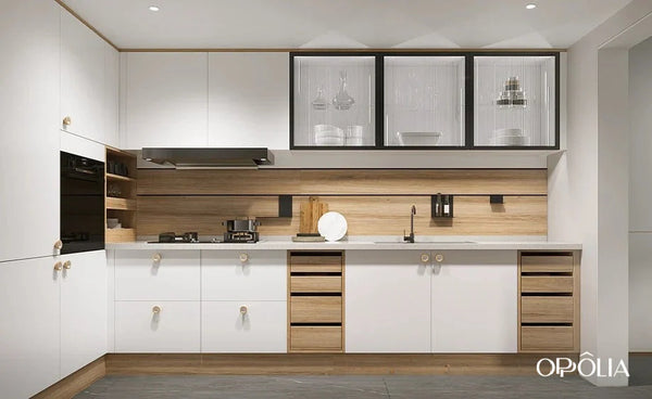 Airis Series White And Wood Two-Tone Modern Style Kitchen Cabinet - OBK24L02