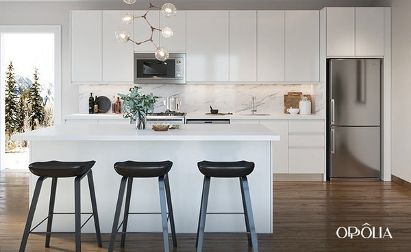 All White Kitchen Cabinets with Island OBK22-L13