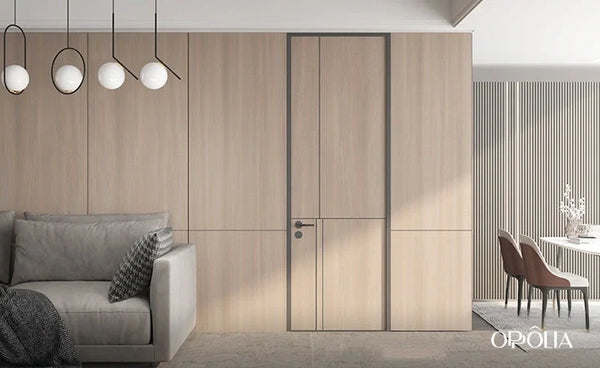 Ceiling-Height Wooden Door in Yellow Oak PVC Finish YDG157D