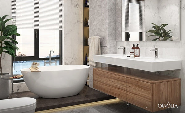 Contemporary Wall Hung Vanity Unit with Double Sink OBV22-PH