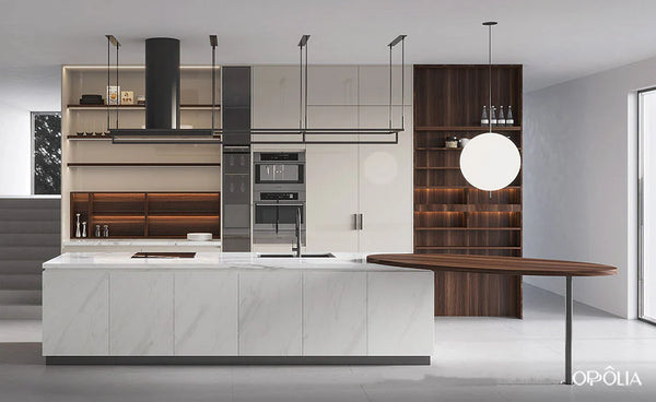 Cream Kitchen Cabinets with White Island OBK23-L05