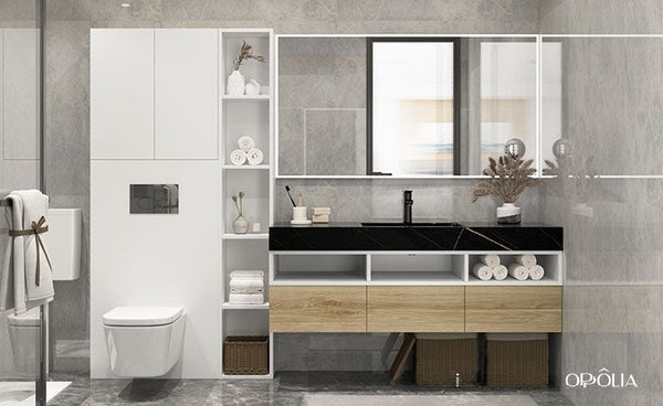 Custom Bathroom Vanity with Tall Side Cabinet OBV22-CE