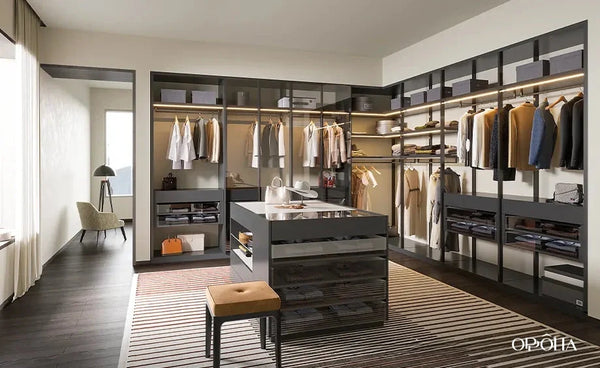 Dark Grey Custom Built-in Closet with Island OBW23-M04