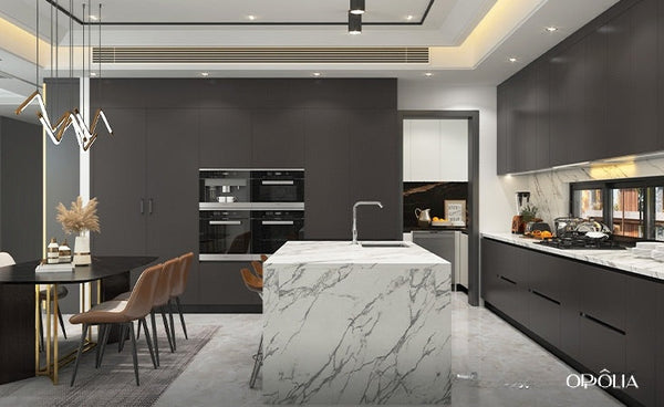 Dark Grey Kitchen Cabinets with White Countertops OBK22-L11