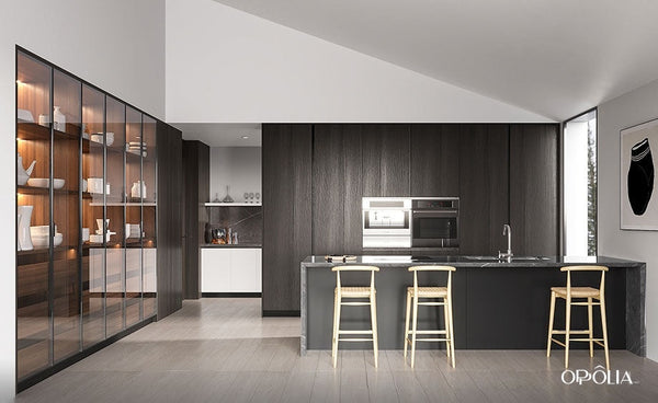 Dark Wood Kitchen Cabinets with Grey Countertop OBK23-M01