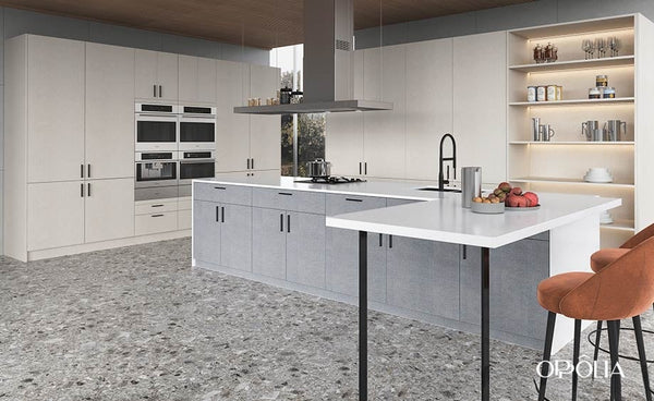 Fabric Beige and Grey Melamine RTA Cabinets