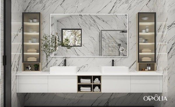 Floating Double Vanity White Bathroom Cabinets OBV22-TRA