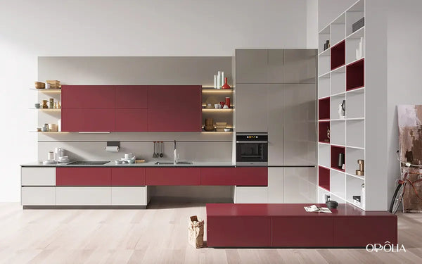 Grey and Red Kitchen Design with Partition Cabinets OBK23-L08