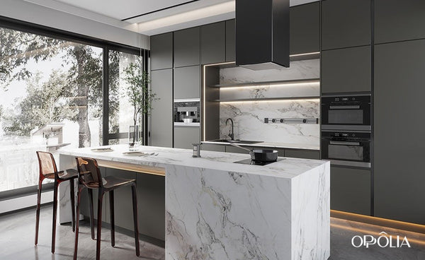 Charcoal Grey Kitchen Cabinets with White Island OBK22-PVC02