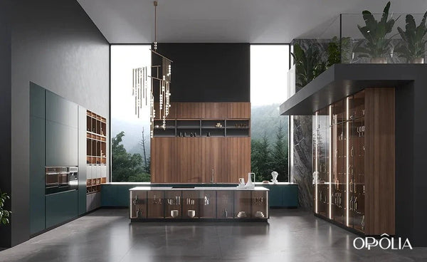 High End Greenish Blue Kitchen Cabinets OBK23-M02