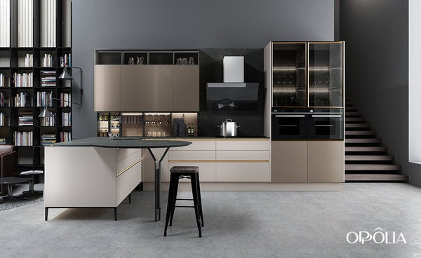 L-shaped Kitchen in Off White and Gold BLCC23074