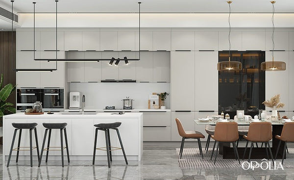 Light Grey Kitchen With Black Hardware OBK22-L20