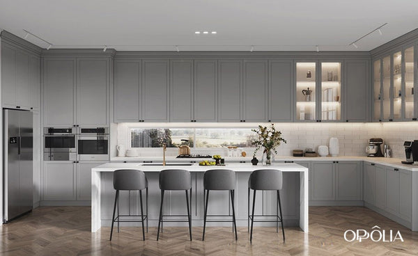 Light Grey Shaker Kitchen Cabinets Open Concept OBK23-L03