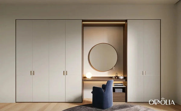 Light Grey Wardrobe in Leather Textured PVC Finish OBW23-PVC03