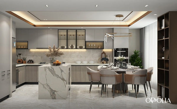 Mindful Gray Kitchen Cabinets with Island OBK22-L08