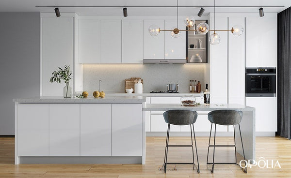 Minimalist Shiny White Kitchen Cabinets with Island OBK22-L22