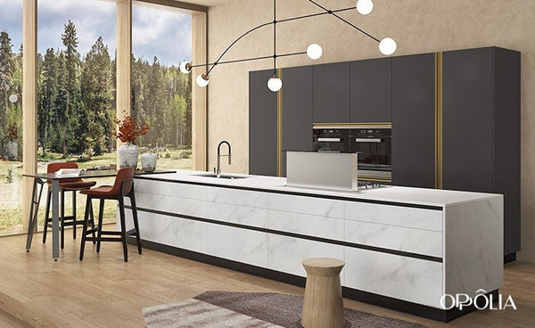 Modern Galley Kitchen in Grey and White OBK22-L20