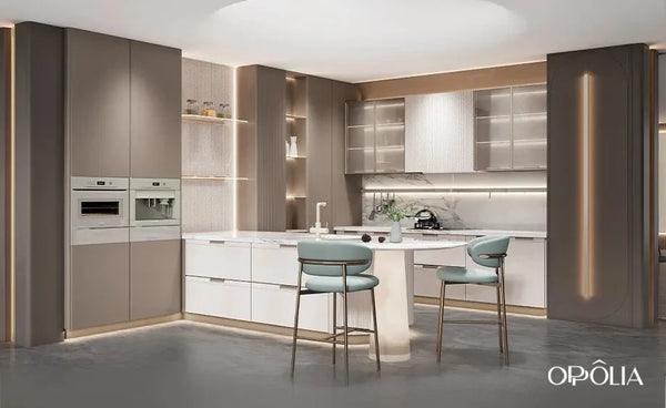 Moqi Series Modern Elegant Kitchen Cabinets with Island Table - OBK24L06