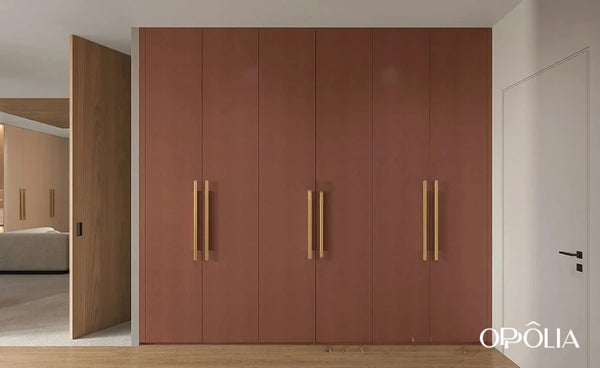 Red Wardrobe with Modern Long Brass Handles OBW23-M03