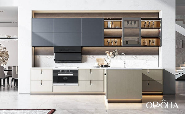 Thermofoil Cabinets Kitchen in T Shaped Layout BLCC23072