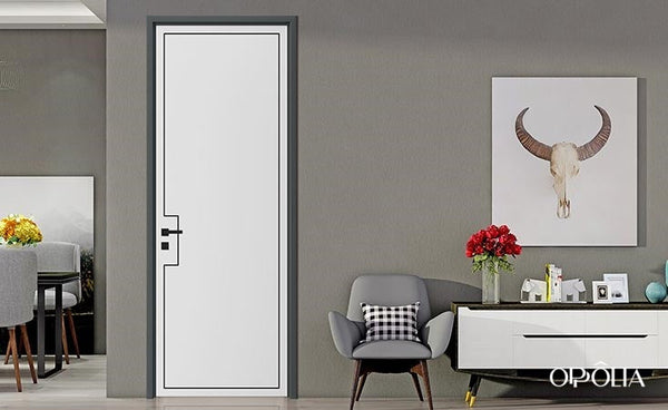 Modern Minimalist White Geometric Wooden Door YDG060D